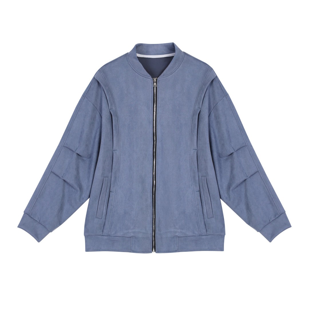 Damen stylische Oversize-Jacke aus weichem Kunstleder mit praktischen Taschen und durchgehendem Reißverschluss R&B