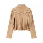 Damen modische Fransenjacke mit dekorativen Nieten R&B