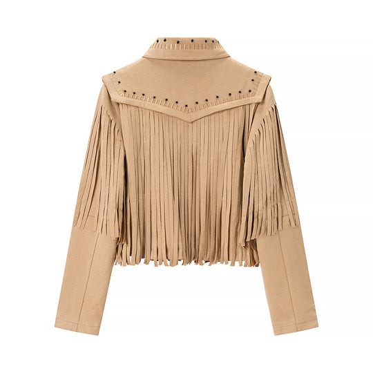 Damen modische Fransenjacke mit dekorativen Nieten R&B