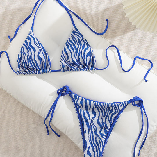 Damen Triangel-Bikini mit trendigem Zebra-Muster und verstellbaren Bindebändern R&B