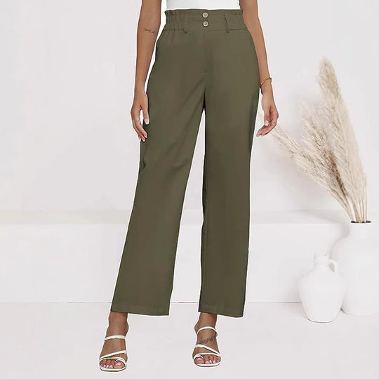 Damen Bequeme Weit geschnittene Hose mit elastischem Bund und Knopfdetails R&B