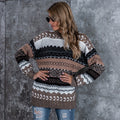 Damen Grobstrickpullover mit ethnischem Muster und weitem Schnitt