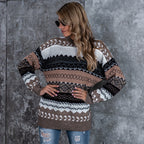 Damen Grobstrickpullover mit ethnischem Muster und weitem Schnitt