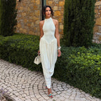 Damen Elegantes Maxi-Jumpsuit mit hohem Kragen und fließendem Saum R&B