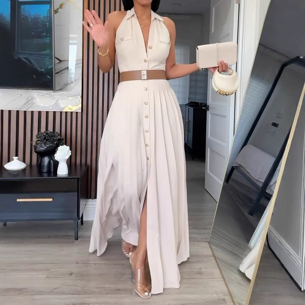 Damen Kurzarm Kleid mit plissierten Details R&B