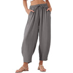 Damen bequeme Freizeithose aus leichtem Stoff mit elastischem Bund und Seitentaschen R&B