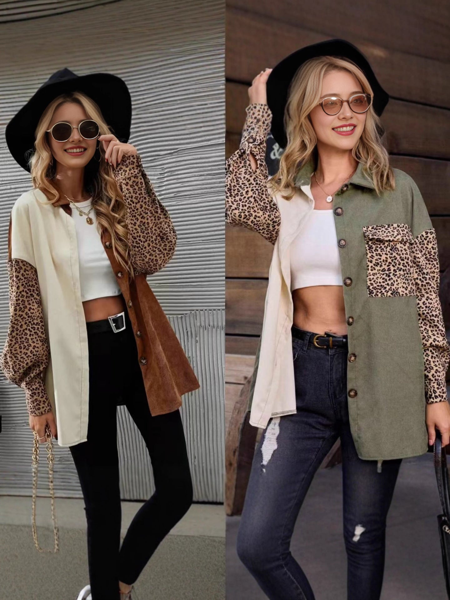 R&B | Leopard-Kontrast-Button-Up-Jacke