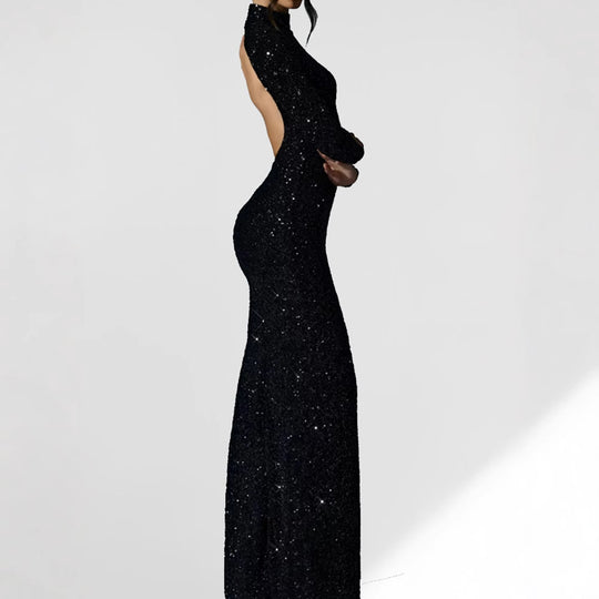 Damen Glamouröses Abendkleid mit langem Arm und schimmerndem Schlitz R&B