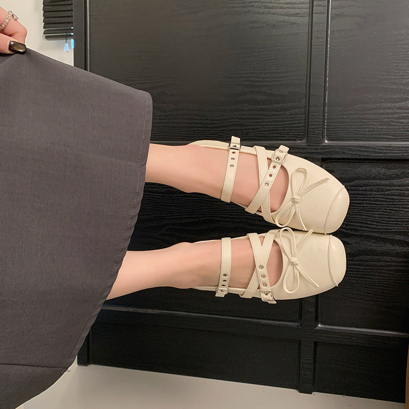 Damen Ballerinas mit verstellbaren Riemchen und süßem Schleifendesign R&B