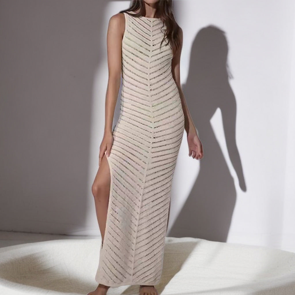 Damen Elegantes Maxikleid mit raffiniertem Strukturmuster und hohem Schlitz R&B