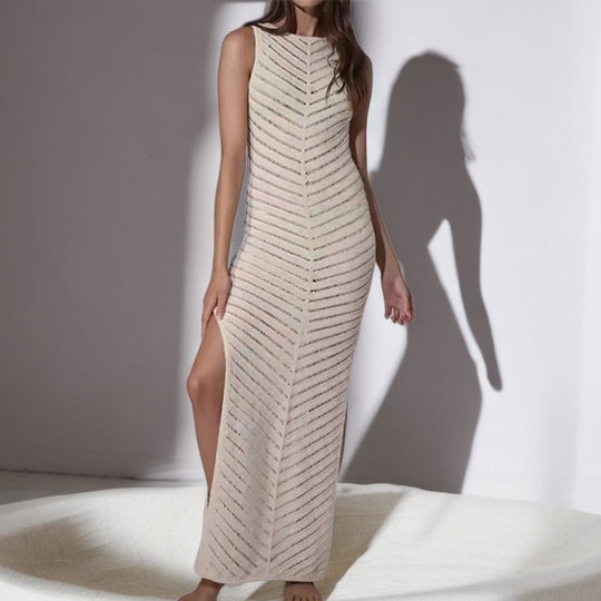 Damen Elegantes Maxikleid mit raffiniertem Strukturmuster und hohem Schlitz R&B