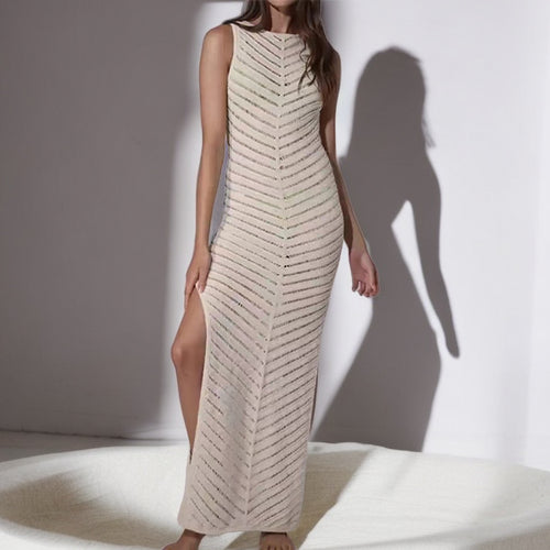 Damen Elegantes Maxikleid mit raffiniertem Strukturmuster und hohem Schlitz R&B
