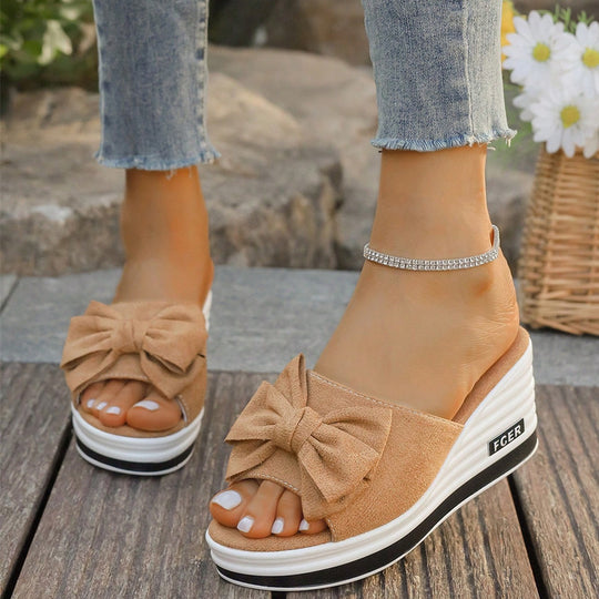 Damen Plateausandalen mit modischer Schleifenapplikation und komfortabler Sohle R&B