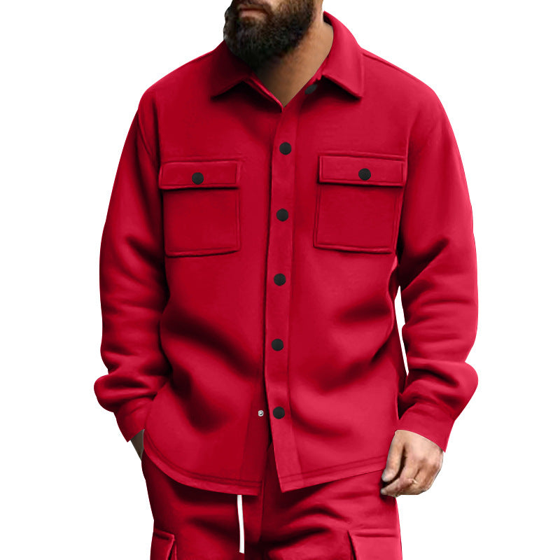 Herren nan robuste Wollfleece-Überhemdjacke mit aufgesetzten Brusttaschen und Druckknopfleiste R&B