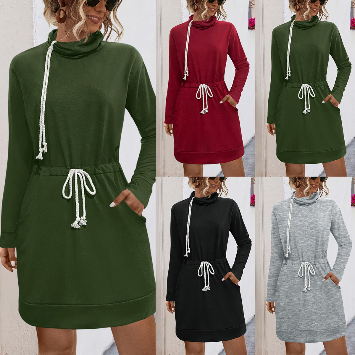 Damen Lässiges Kleid mit Kordelzug und praktischen Taschen R&B