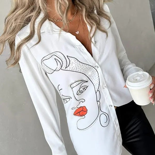 Damen Kunstvolle Bluse mit einzigartigem Grafikdruck R&B