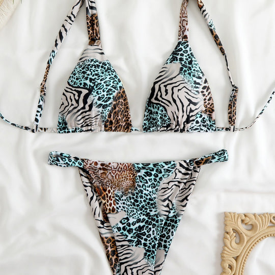 Damen Triangel-Bikini-Set mit modischem Tiermuster R&B