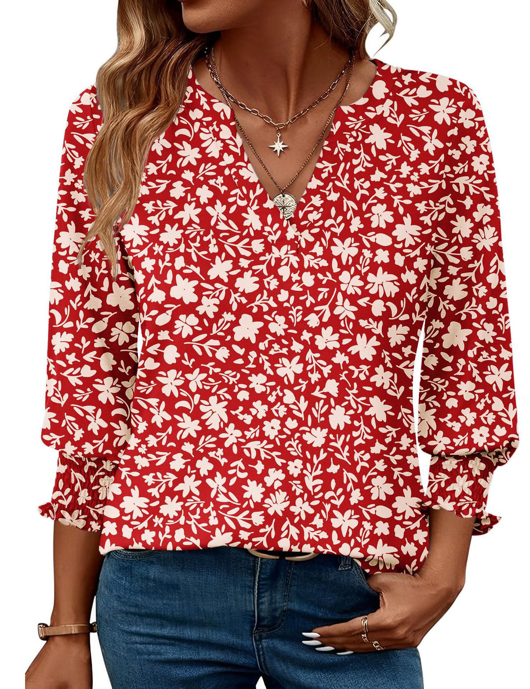 Damen modische Bluse mit verspieltem Paisleymuster und Rüschendetails R&B