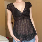 Damen Verspieltes Polka-Dots Blusenshirt mit Rüschendetails R&B