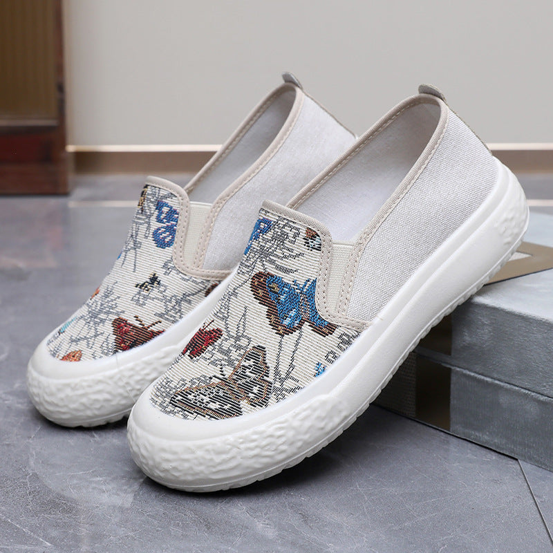 Damen Slip-On Schuhe mit buntem Schmetterlingsmuster und rutschfester Sohle R&B
