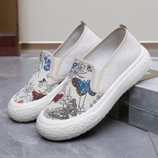 Damen Slip-On Schuhe mit buntem Schmetterlingsmuster und rutschfester Sohle R&B