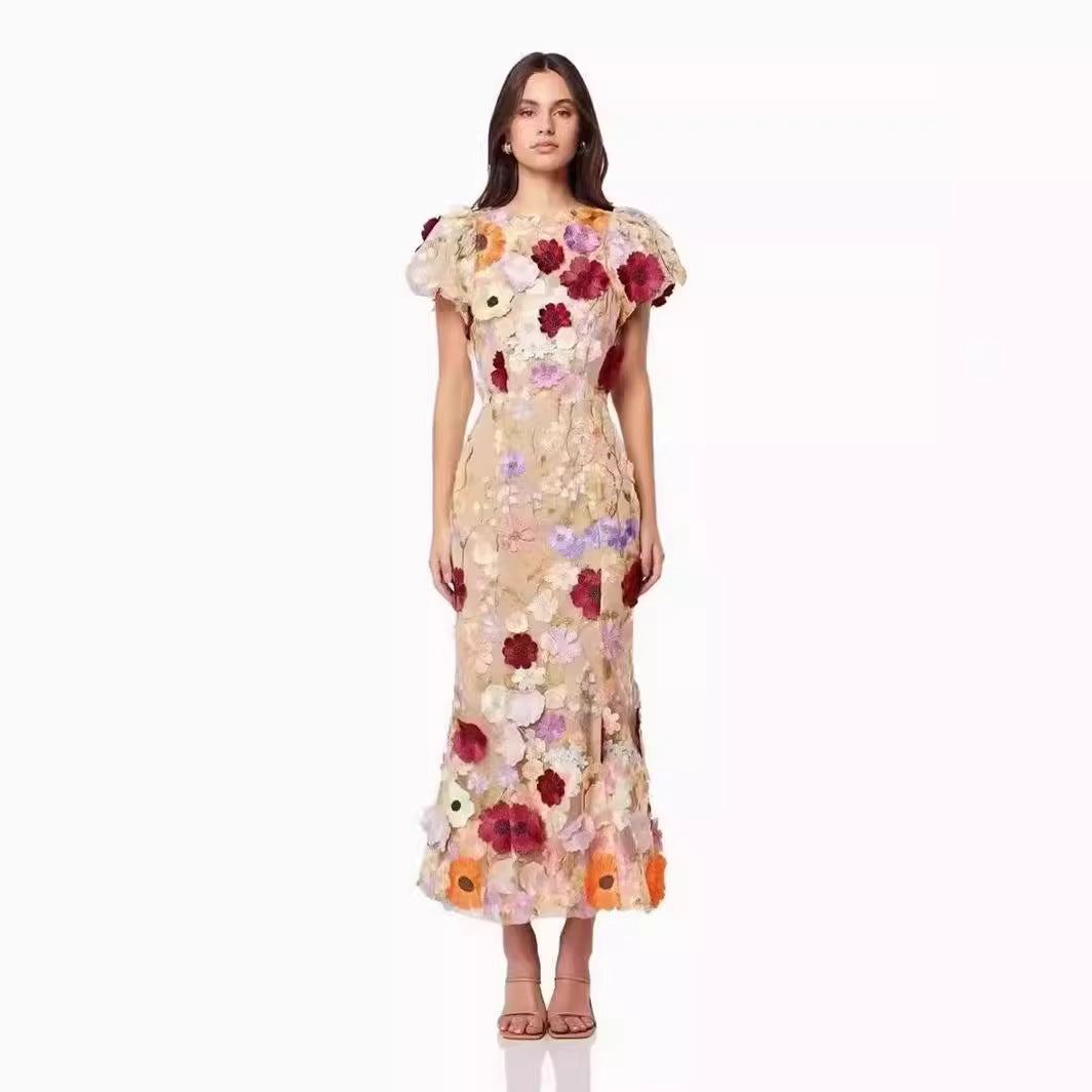 Damen Blumenkleid mit 3D-Blütenapplikationen R&B