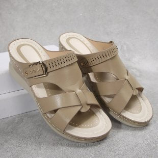 Damen Wedge-Pantoletten mit elegantem Kreuzriemen und komfortablem Fußbett R&B