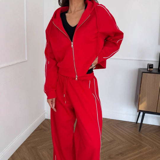 Damen sportliches Freizeit-Set aus trendigem Hoodie und weitem Stoffhose R&B