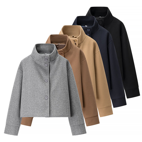 Damen elegante Kurzjacke mit hohem Kragen und dekorativen Knöpfen R&B