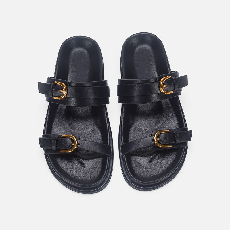 Damen elegante Riemensandalen mit goldenen Schnallen R&B
