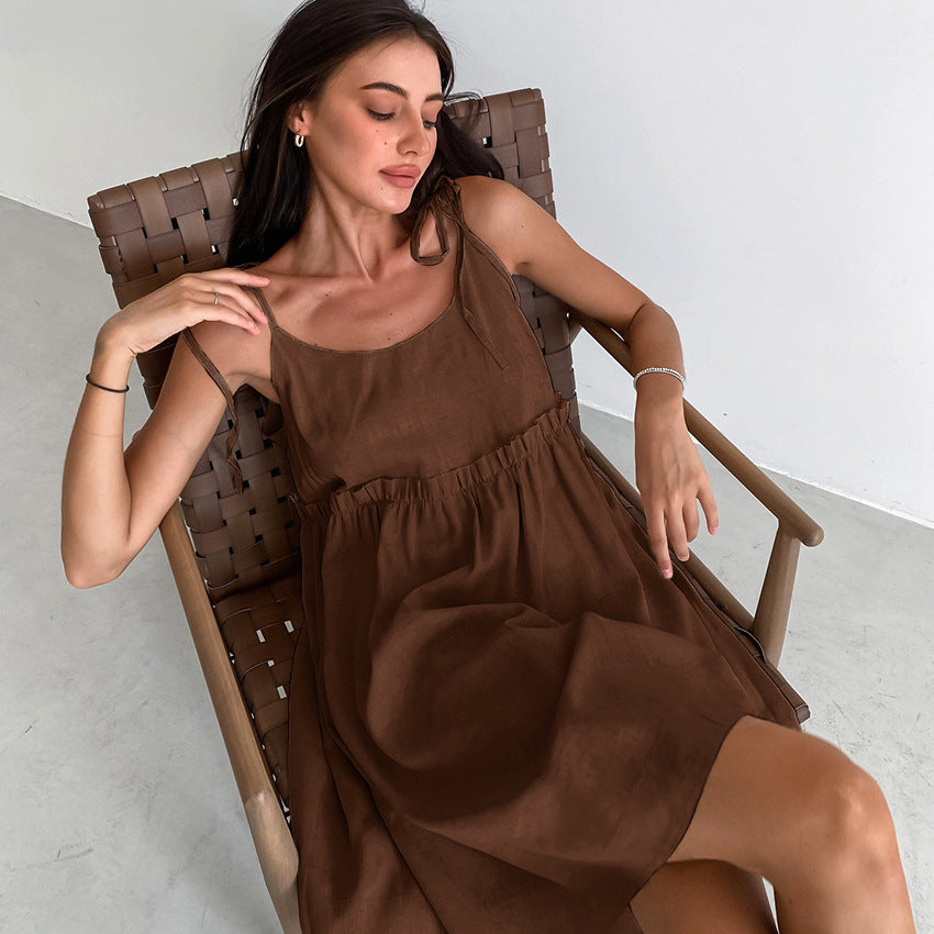 Damen Trägerkleid mit elastischem Bund und verstellbaren Trägern R&B