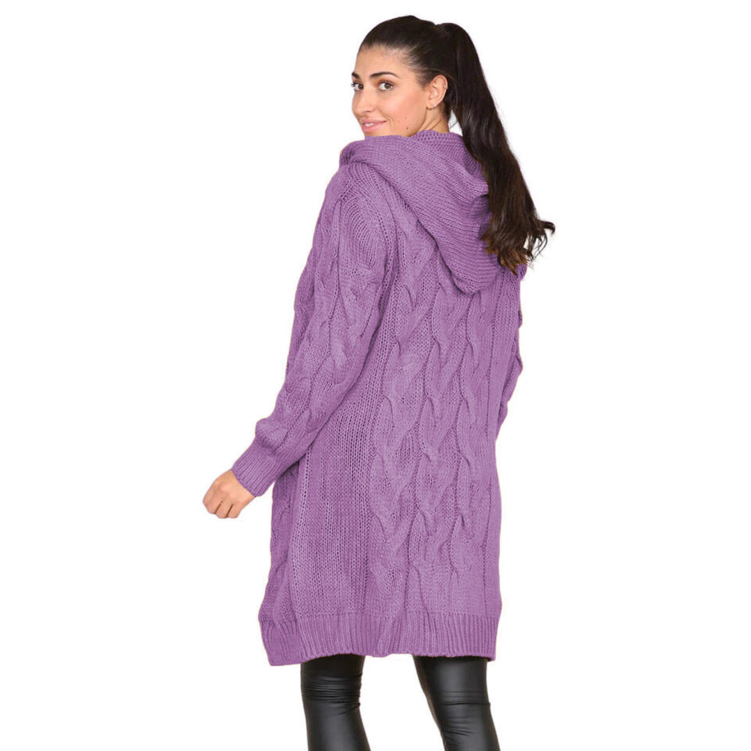 Damen Großer Strickmantel mit Kapuze und Zopfmuster R&B