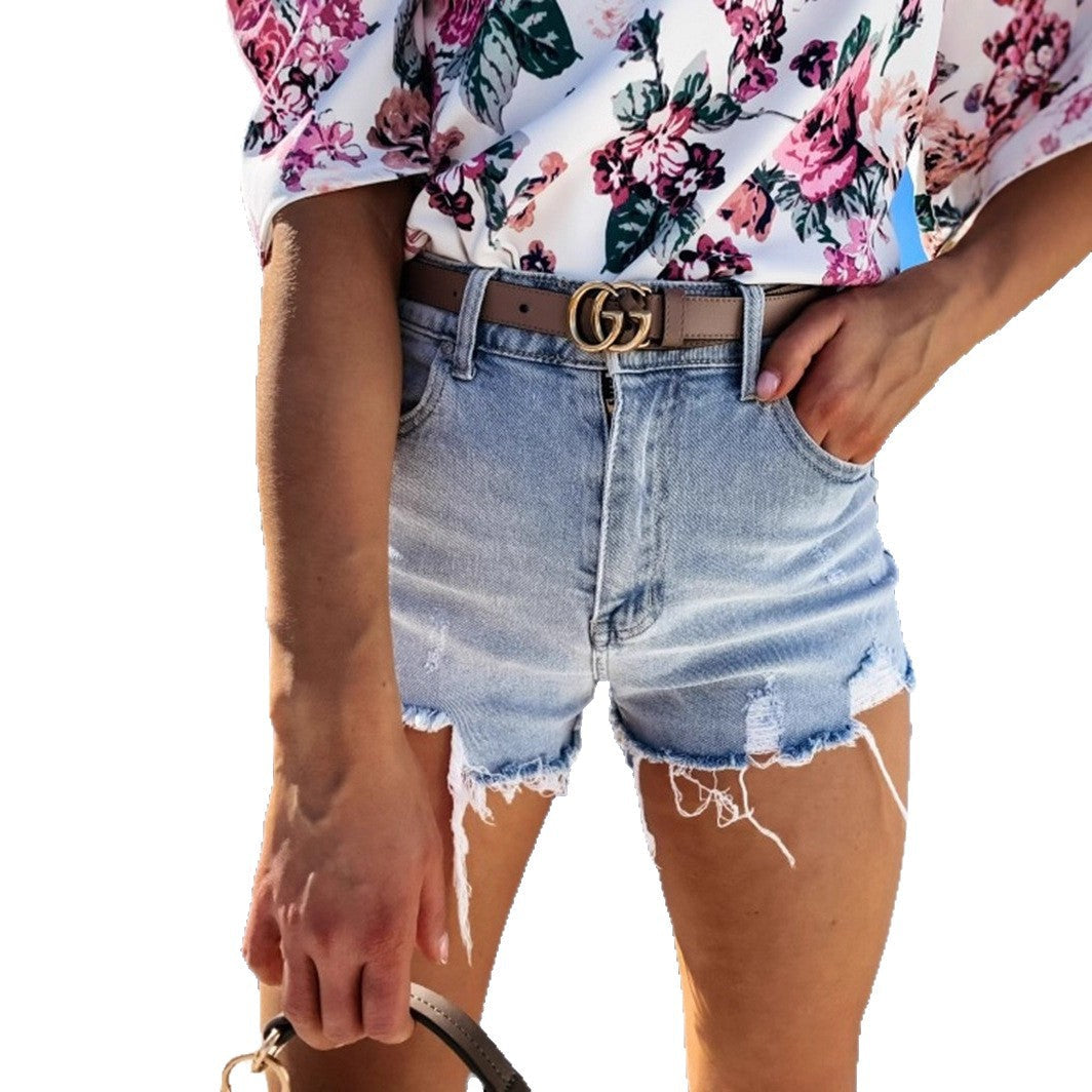 Damen Destroyed Jeans-Shorts im lässigen Vintage-Stil mit unregelmäßigem Saum R&B