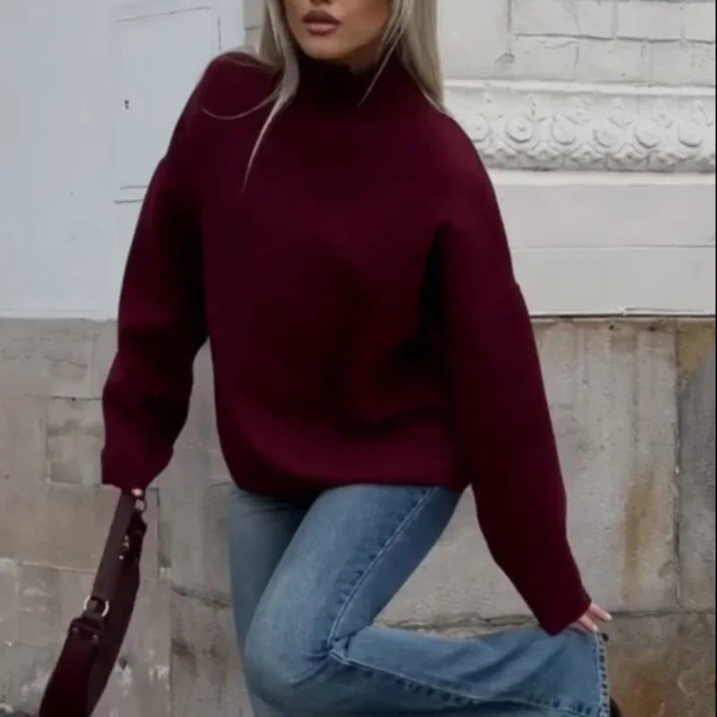 Damen Oversized Pullover mit hohem Kragen R&B