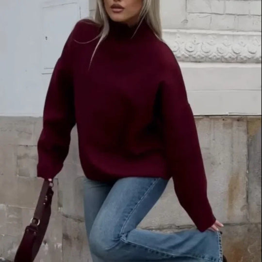 Damen Oversized Pullover mit hohem Kragen R&B