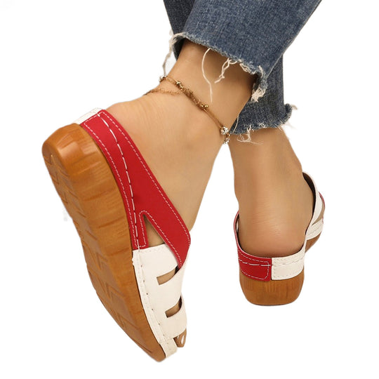 Damen Komfortable Wedge-Pantoletten mit dekorativen Riemchen R&B