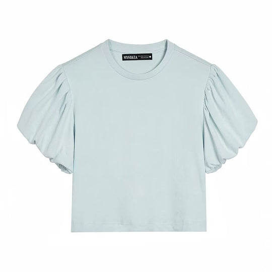 Damen modisches Crop-Top mit voluminösen Puffärmeln R&B