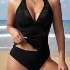 Damen Tankini-Set mit transparenter Spitze und hohem Taillenbund R&B
