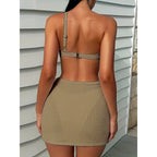 Damen Triangel-Bikini-Set mit modischem Wickelrock und innovativem Design R&B