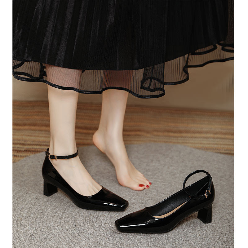 Damen elegante Lackleder Pumps mit komfortablem Blockabsatz
