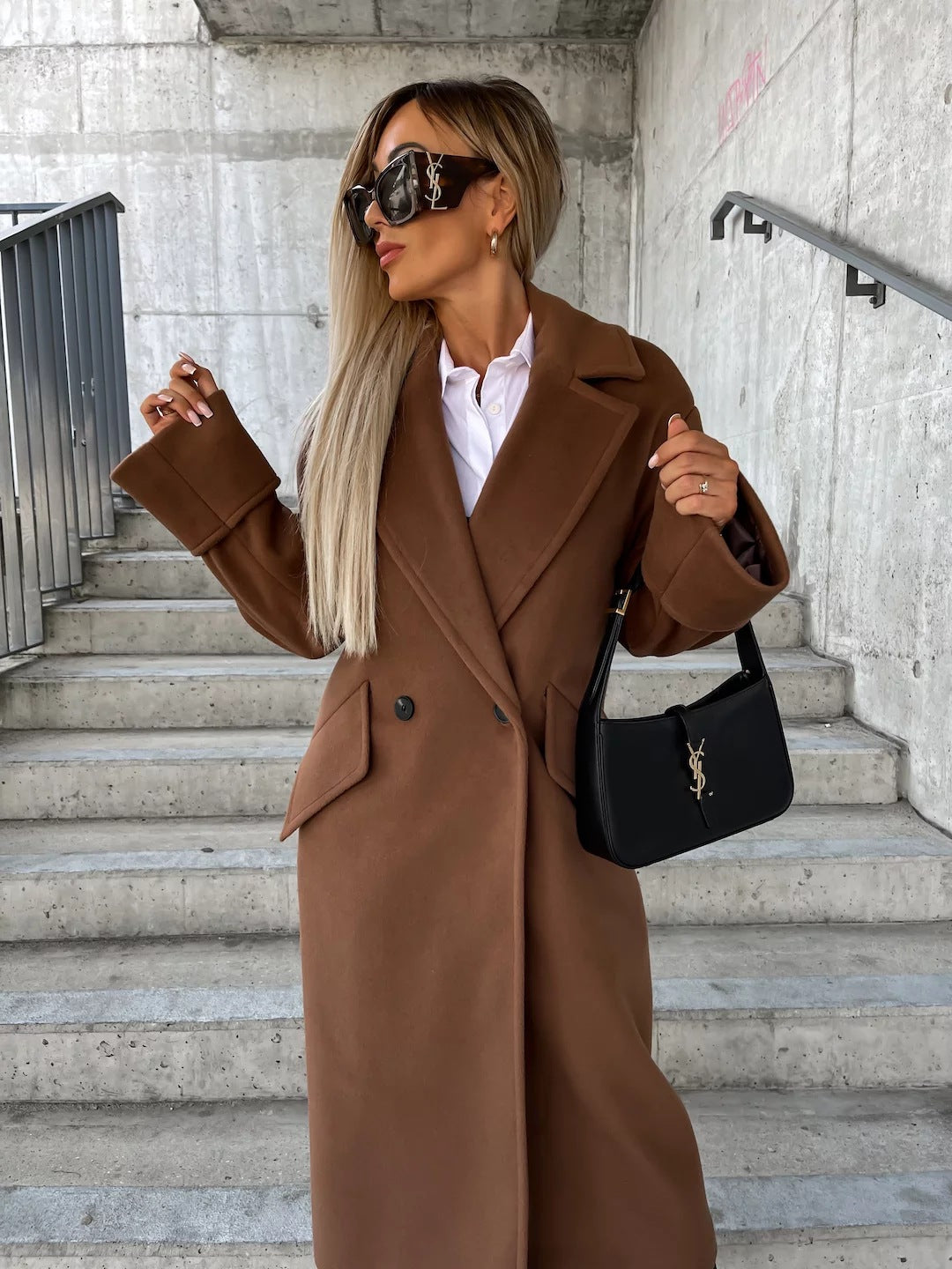 Damen Eleganter Oversized-Wollmantel R&B