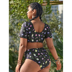 Damen Push-Up Bikini-Set mit floralem Design und verkürztem Oberteil R&B