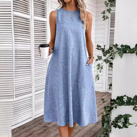 Damen lässiges Sommerkleid mit Taschen und bequemem Schnitt R&B