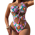 Damen Cut-Out Einteiler Badeanzug mit floralem Muster