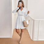 Damen Kleid mit romantischem Häkelmuster und eleganter Passform R&B