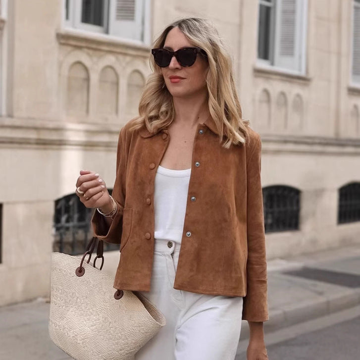 Damen Suede Jacke mit geschlossenen Knöpfen R&B