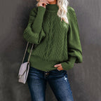 Damen Strickpullover mit hohem Kragen und voluminösen Ärmeln R&B