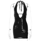 Damen Glitzerndes Minikleid mit tiefem Ausschnitt und Rückenausschnitt R&B