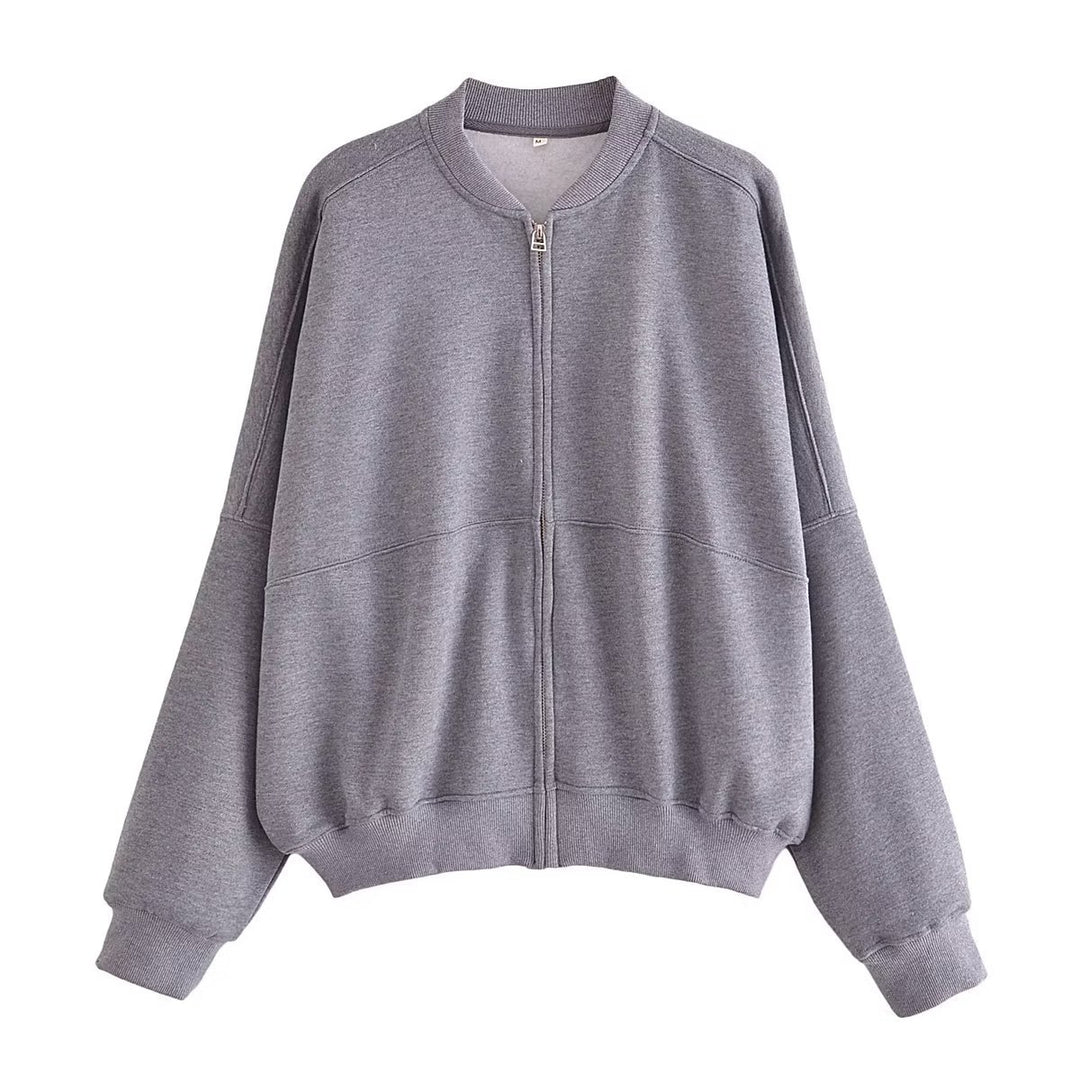 Damen lässige Sweatjacke mit hohem Kragen und praktischen Taschen R&B