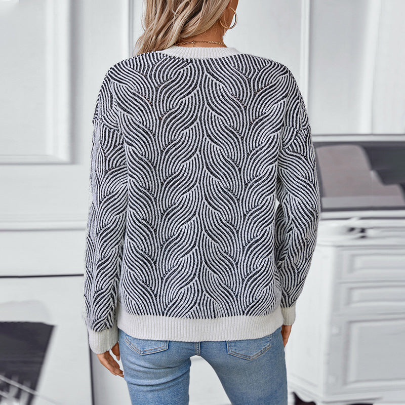 Damen Strickpullover mit modernem Wellenmuster R&B